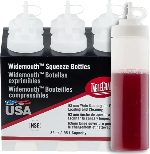 Vista 7 de Tablecraft Botellas de plástico exprimibles para condimentos, restaurante de uso comercial, boca ancha de 2.087 in, punta de cono con tapa atada