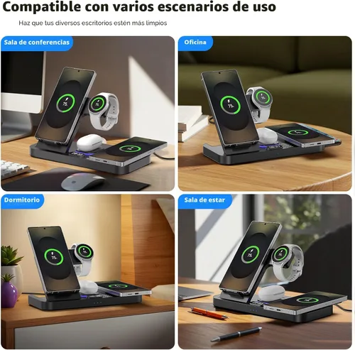 Vista 7 de Cargador inalámbrico magnético para Samsung, 6 en 1 para estación de carga Samsung, teléfono dual de 30 W con interruptor automático de luz y reloj