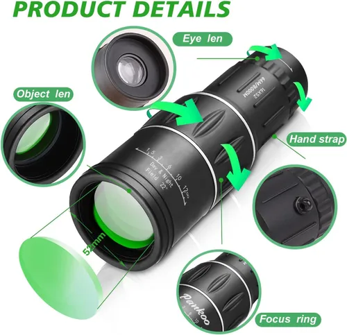 Vista 3 de 16x52 Mini Telescopio Monocular de Alta Potencia para Adultos, Regalos de Cumpleaños para Hombres Papá Él Marido Niños Adolescentes, Alcance
