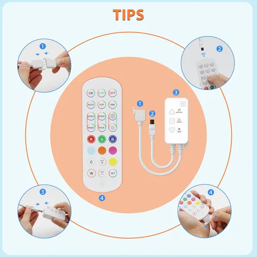 Vista 5 de MIWISE Regulador de intensidad para tira de luz LED RGB COB, con aplicación, sincronización de música y control remoto IR para actualizar la tira