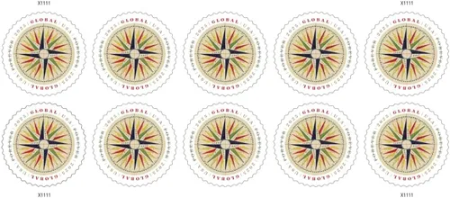 Vista 4 de 1794 Compass Rose 2025 (hoja de 10) Sellos postales de correo de primera clase Global Forever International Rate