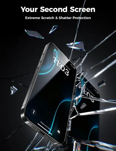 Vista 5 de BENKS GlassWarrior - Protector de pantalla de zafiro para iPhone 17 Pro de 6.3 pulgadas, vidrio templado curvado 3D de cobertura completa, claridad