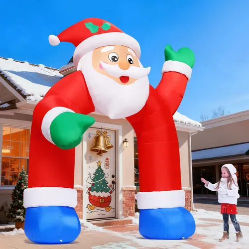 Vista 4 de COMIN Inflables de Navidad de 11.8 pies, arco de Papá Noel, decoración al aire libre, agitable, de Navidad, inflable, con LED integrados