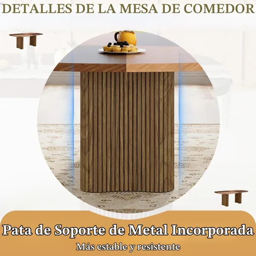 Vista 4 de Mesa de comedor extra larga de 78.7 pulgadas para 6-10 personas, mesa de cocina moderna con bases estriadas, mesa de comedor rectangular de granja