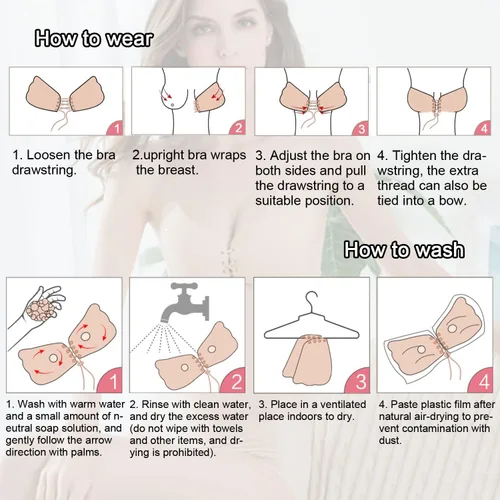 Vista 5 de Sticky Bra 2 Pairs Invisible Adhesive Push Up Bra Backless Strapless Bra Cotton Stick On Bra for Backless Dress