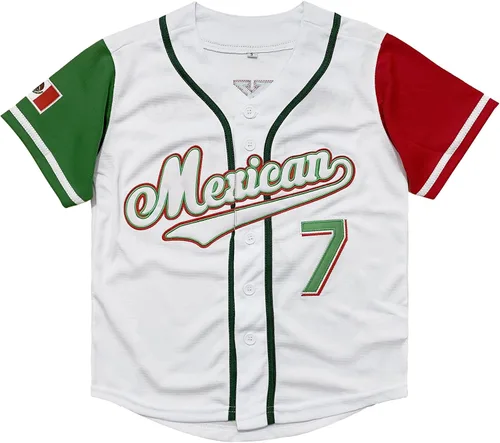 Vista 2 de Mexico Youth's #7#34 Button Short Sleeve Kid Baseball Jersey Stitched 90s Clothing Shirt for Party