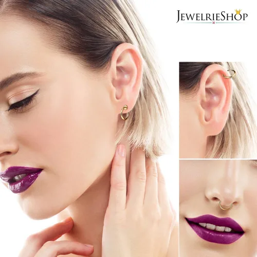 Vista 4 de JewelrieShop Retractable Earrings Fake Hoop Fake Nose Ring Non Pierced Earrings Fake Cartilage Piercing Clip On Nose Ring Septum Ring for Women
