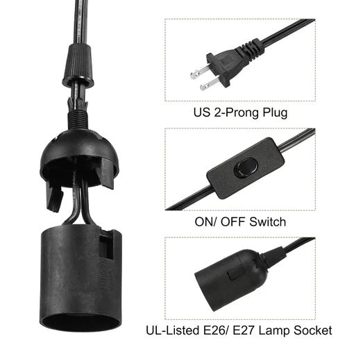 Vista 3 de PATIKIL Cable de luz colgante de 15 pies, paquete de 2 lámparas colgantes de extensión con interruptor de encendido/apagado enchufe para bombilla