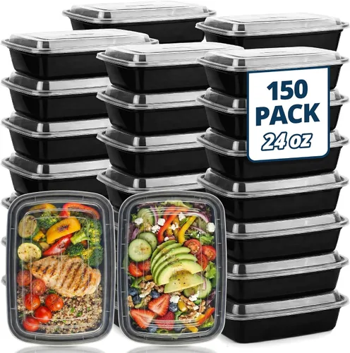 Vista 12 de Tiya Contenedores de preparación de comidas con tapas, paquete de 150 recipientes de plástico de 12 onzas sin BPA para almacenamiento de alimentos