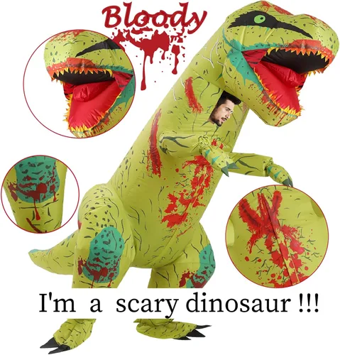 Vista 2 de Disfraz inflable de dinosaurio, diseño de Halloween sangriento, para adultos, niños y familia, divertirse en Halloween o fiesta