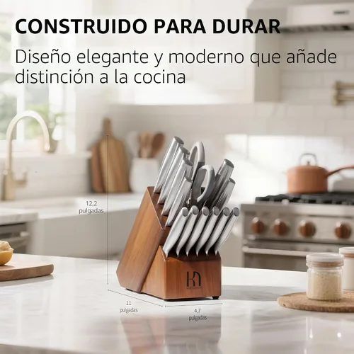 Vista 7 de Juego de 14 piezas de cuchillos de cocina KnifeSaga de acero inoxidable de alto carbono japonés de primera calidad con afilador incorporado, juego