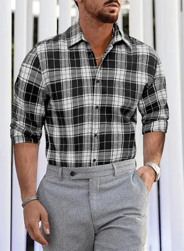 Vista 4 de JMIERR - Camisas de manga larga con botones para hombre, camisa informal de franela de algodón
