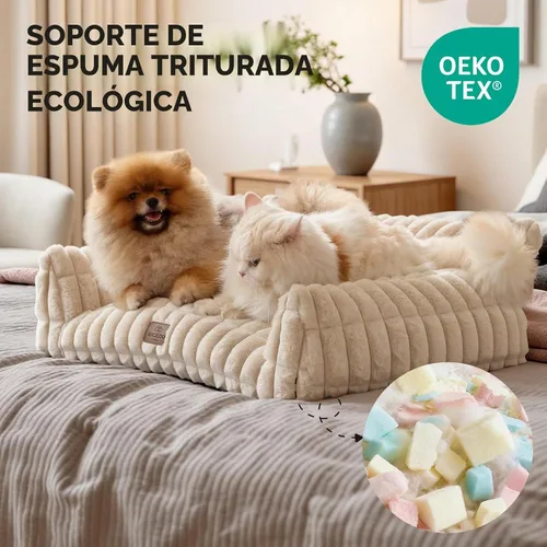 Vista 10 de Joydeco Cat Couch for Pets, 30 inch Plush Pet Sofa, Cat Bed for Indoor Cats with Removable Washable Cover, Supportive Pet Sofa, Cream Blanco crema