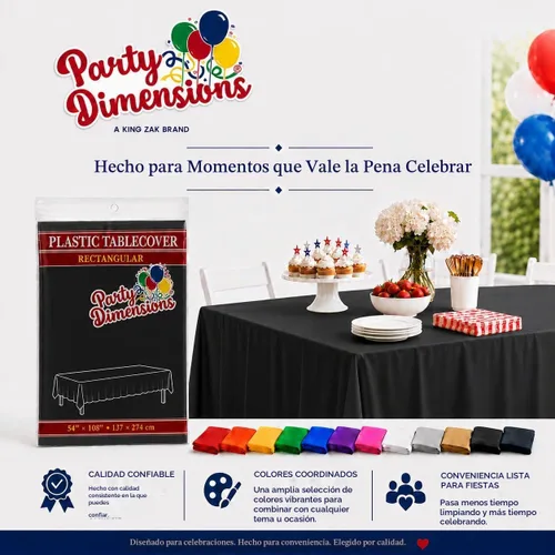 Vista 3 de Party Dimensions Mantel de plástico negro, paquete de 12 manteles rectangulares desechables de 54 x 108 pulgadas para mesas de 6 a 8 pies