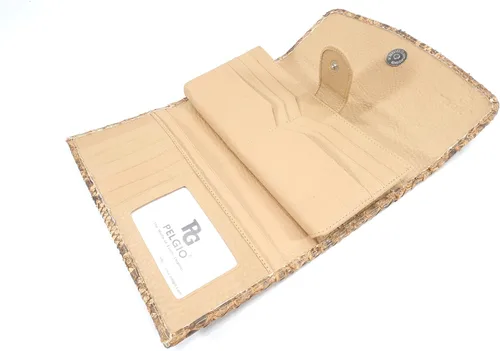Vista 4 de Cartera de embrague triple de piel de serpiente de pitón auténtica para mujer, Beige birmano, Cartera de embrague triple Python
