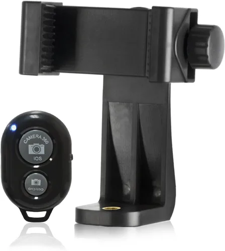 Vista 4 de AGG2452 - Adaptador universal de montaje en trípode para teléfono celular, soporte para teléfono inteligente y obturador remoto de fotos, compatible