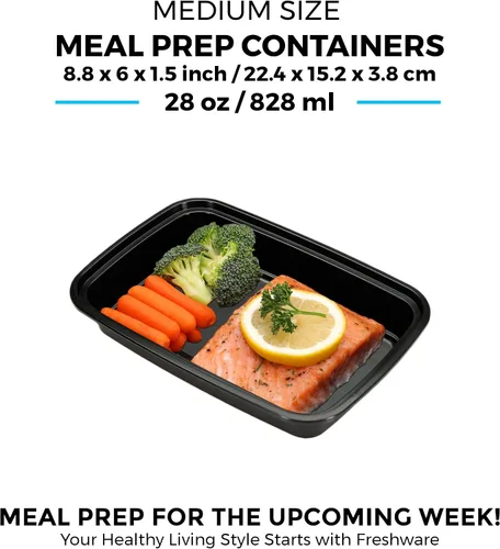 Vista 5 de Freshware - Contenedores de preparación de comida [15 unidades] con 1 compartimento para almacenar comida, con tapas, caja Bento, libre de bisfenol