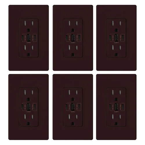 Vista 11 de ELEGRP Tomacorrientes USB, 30 W 6.0 Amp USB C, toma de pared USB de 3 puertos, toma de corriente resistente a manipulaciones de 15 amperios con 2