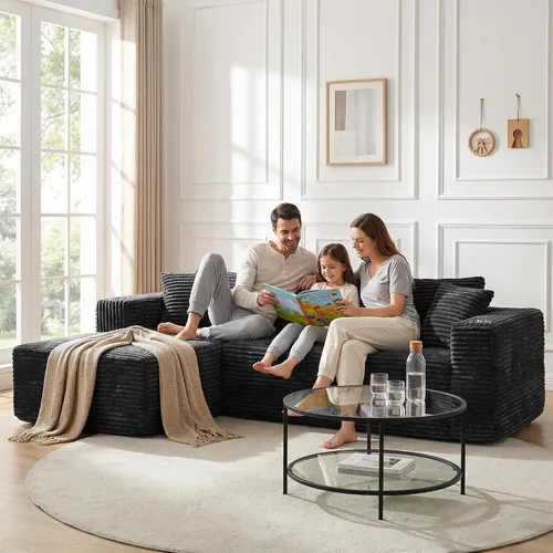 Vista 8 de JAMFLY Sofá modular de 103 pulgadas, moderno sofá tapizado en forma de L sin hueso con asiento profundo de gran tamaño, sofá sin hueso comprimido