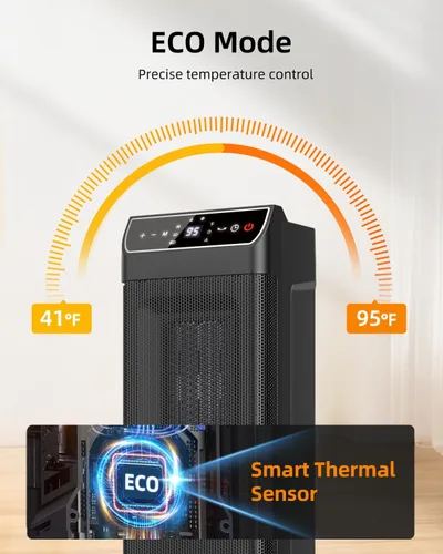 Vista 4 de Calentador ambiental, calentadores eléctricos para uso en interiores con termostato, control remoto, temporizador de 1-12H, oscilación de 70°