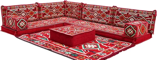 Vista 155 de arabicsofa Juego de asientos Jalsa en forma de L – Majlis árabe hecho a mano con almohadas de respaldo