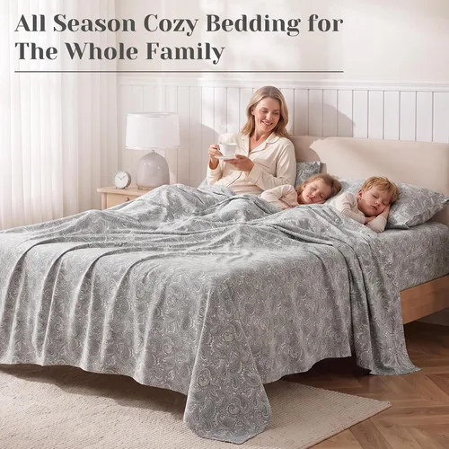 Vista 9 de Comfort Spaces Juego de sábanas 100% algodón transpirable, ligero, suave con bolsillo elástico de 14 pulgadas que se adapta a colchones de hasta 16