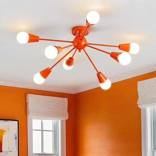 Vista 11 de Candelabro colorido, candelabro Sputnik moderno, 8 luces para niños con luces divertidas multicolor arcoíris para habitación de niños, sala