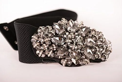 Vista 6 de Dorchid Cinturón de Rhinstone para mujer, hebilla de cristal completa, cintura elástica ancha de 7