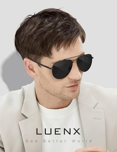 Vista 2 de LUENX, Aviator - Gafas de sol polarizadas, para hombres y mujeres, protección UV 400, con funda 60MM