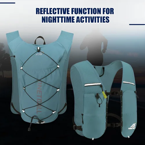 Vista 6 de Chaleco de correr para mujeres y hombres, mochila de hidratación de 6L con vejiga de agua de 2L, mochila de agua ligera para trail running, maratón