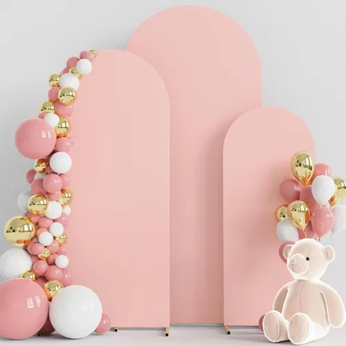 Vista 23 de Wokceer - Juego de 3 fundas de arco para telón de fondo, color beige 6FT,5FT,4FT Spandex Fitted Balloon Arch Cover Round Top Chiara Backdrop Cover