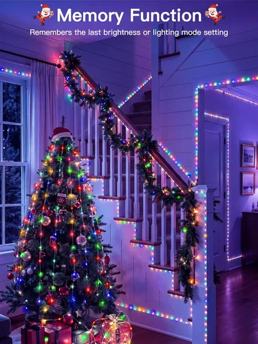 Vista 7 de Luces de Navidad para exteriores, 800 LED de 262 pies, luces de hadas multicolor IP67 impermeables, tira de luces enchufables con control remoto, 8