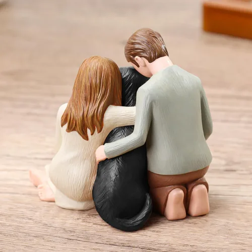 Vista 5 de Hensonever Pareja con Figurillas de Perro Negro Adornos, Somos Una Familia Estatuas Conmemorativas Regalos para Amantes de Perros Negros