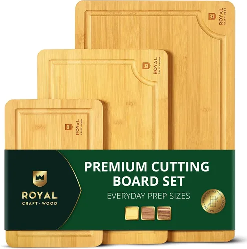 Vista 12 de ROYAL CRAFT WOOD Tabla de cortar de madera, tablas de cortar de bambú con ranura para jugo, tabla de cortar de cocina para carne, queso y verduras