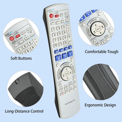 Vista 2 de EUR7659Y70 - Control remoto compatible con grabadora de DVD VCR Panasonic DMR-ES25 DMR-ES35 DMR-ES45 DMR-ES46 DMR-ES25S DMR-ES35V DMR-ES45V