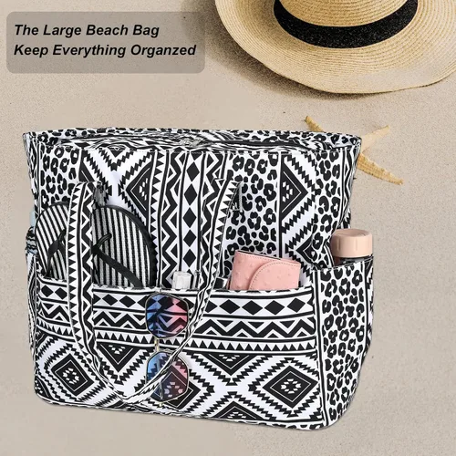 Vista 9 de Bolsa de playa y piscina para mujer, grande, bolsa de gimnasio con compartimento húmedo para viajes, impermeable