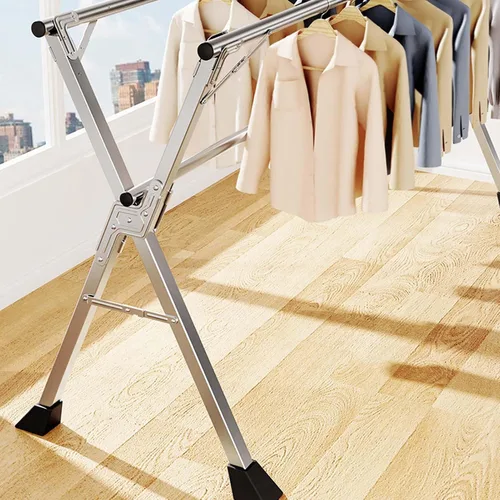 Vista 2 de Este estante de secado de ropa, estante de secado de lavandería de acero inoxidable resistente, plegable y de longitud ajustable que ahorra espacio