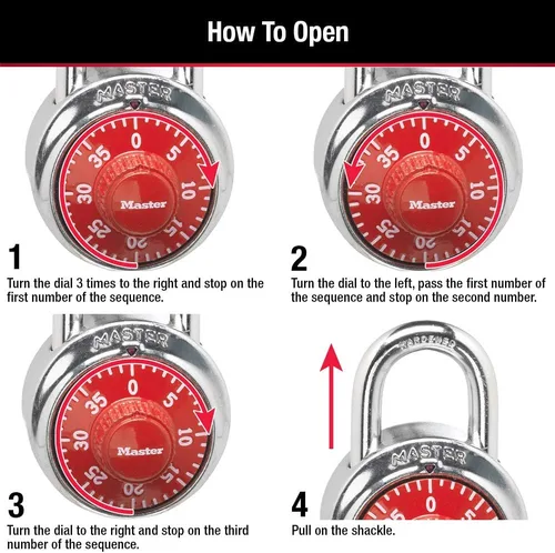 Vista 5 de Master Lock 1504D Candado para Casillero con Combinación, 1 Paquete, Rojo