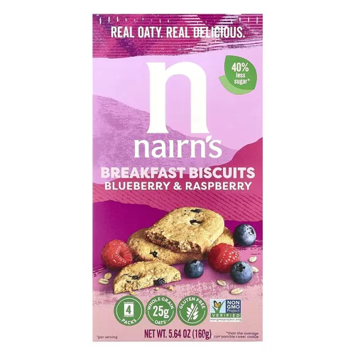 Vista 20 de Nairn's Galletas de desayuno de arándanos y frambuesas sin gluten, 5.64 onzas, aperitivo perfecto para llevar, saludable, sabroso, alto en fibra