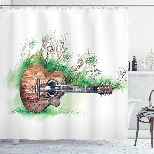 Vista 29 de Ambesonne set de cortina para baño decorativa de tela de poliéster con ganchos