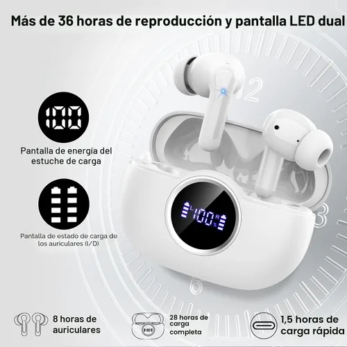 Vista 6 de Auriculares Bluetooth 5.4, auriculares inalámbricos 2026 Bass-3.0 3D-estéreo, 4 micrófonos ENC con cancelación de ruido, auriculares intrauditivos