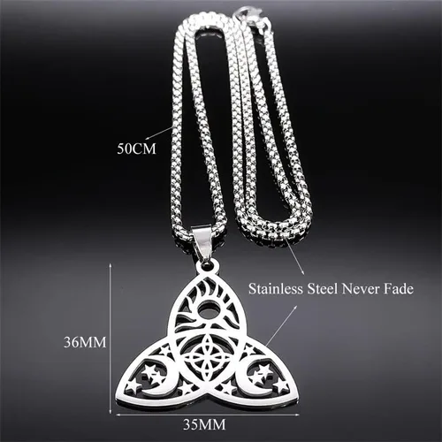 Vista 6 de Witch Triple Moon Goddess Pentagram Celtic Knot Necklace Stainless Steel Pagan Mysterious Jewelry Collar De Acero Inoxidable