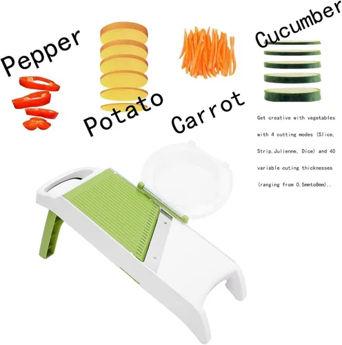 Vista 3 de Cortadora de mandolina, 12.5 x 4 x 7 pulgadas, picadora multifuncional de verduras, trituradora de juliana portátil para papas fritas y verduras