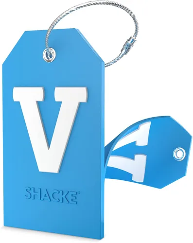 Vista 9 de Shacke Etiqueta de equipaje con inicial con cubierta de privacidad y lazo Verde azulado agua