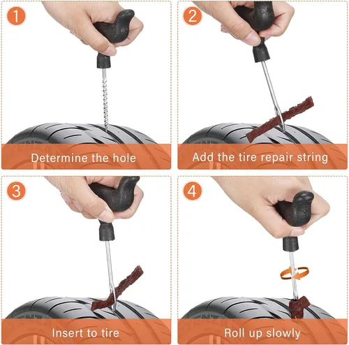 Vista 5 de Frienda Kit de reparación de neumáticos de 32 piezas con kit de tapones, herramientas de reparación de neumáticos con mango en T para arreglar