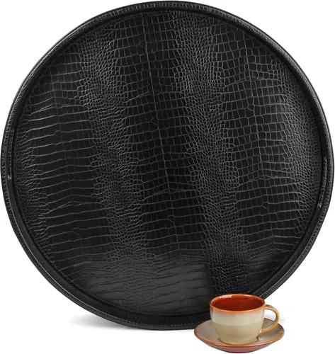 Vista 13 de HofferRuffer Bandeja Decorativa de Servir de Cuero Sintético, Elegante Bandeja Otomana para Mesa de Café, Desayuno, Bebidas, Bandeja para Servir