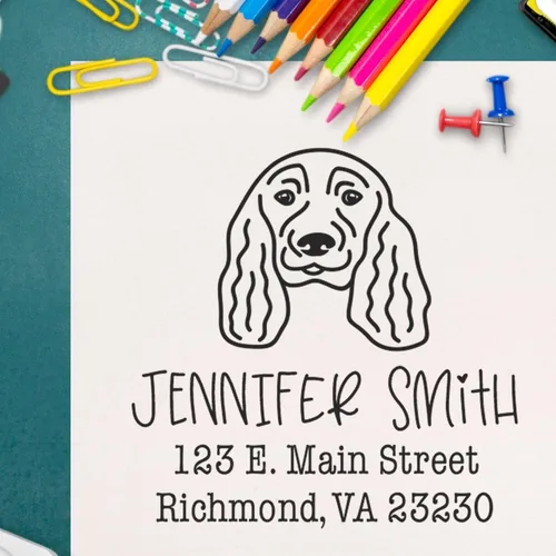 Vista 7 de Sello de dirección personalizado Basset Hound – Sello personalizable con nombre y dirección para sobres, ideal para amantes de los perros