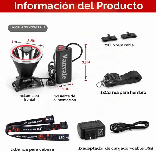 Vista 6 de Linterna frontal LED recargable súper brillante, luz frontal resistente al agua IPX4 con cargador, linterna ultra brillante lámpara de caza