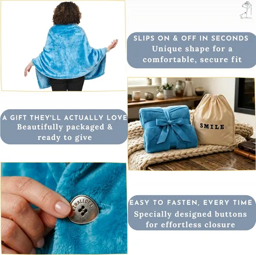 Vista 4 de EzrAllora Fleece Poncho Blanket - Drape&Go No Sleeves- Lightweight Wrap Shawl - Wearable Blanket - Easy On Easy Off