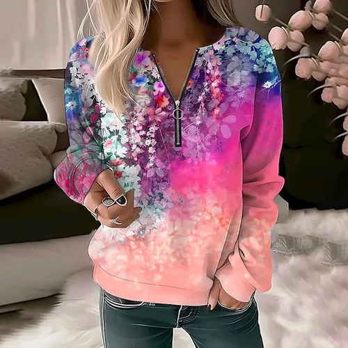 Vista 2 de GIANTHONG Sudadera de gran tamaño para mujer, media cremallera, casual, holgada, de manga larga, con estampado de moda, ropa Y2K